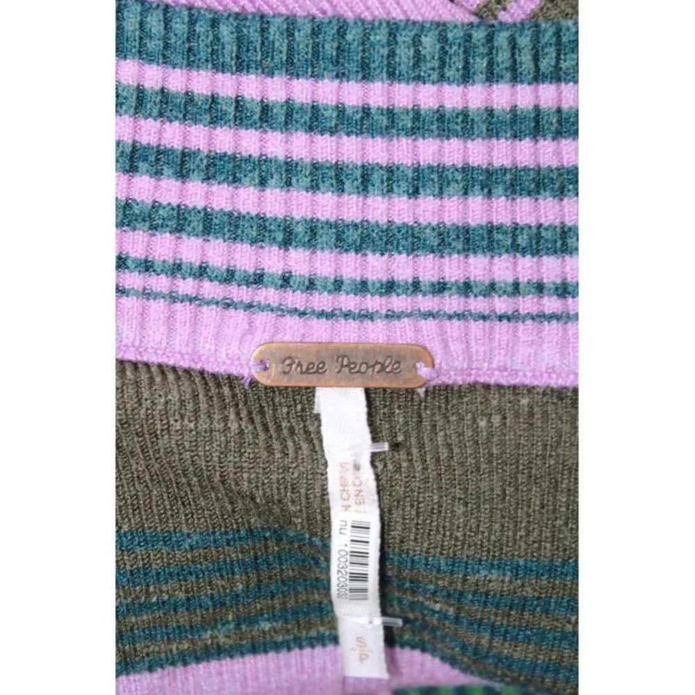 Free People Womens Striped High-Neck 1/2 Zip Knit Sweater Purple Size S